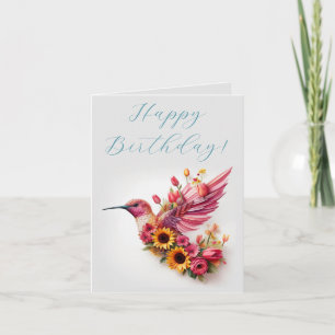 Kolibri fliegt mit Blumen Alles Gute zum Geburtsta Karte