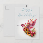 Kolibri fliegt mit Blumen Alles Gute zum Geburtsta Postkarte (Vorne/Hinten)