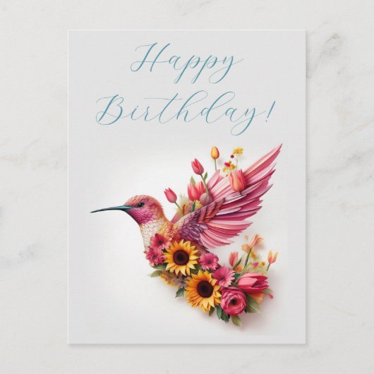 Kolibri fliegt mit Blumen Alles Gute zum Geburtsta Postkarte (Vorderseite)