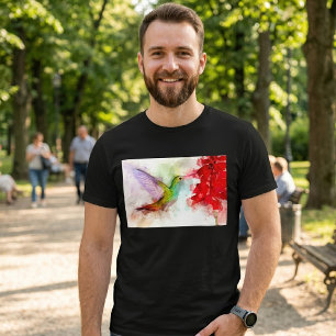 Kolibri fliegt mit Blüte Aquarell - 03 T-Shirt