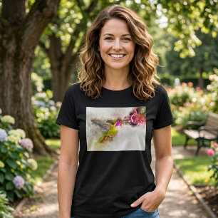Kolibri fliegt mit Blüte Aquarell - 04 T-Shirt