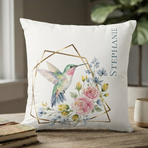 Kolibri-Geometrische Wasserfarben-Blumen Kissen
