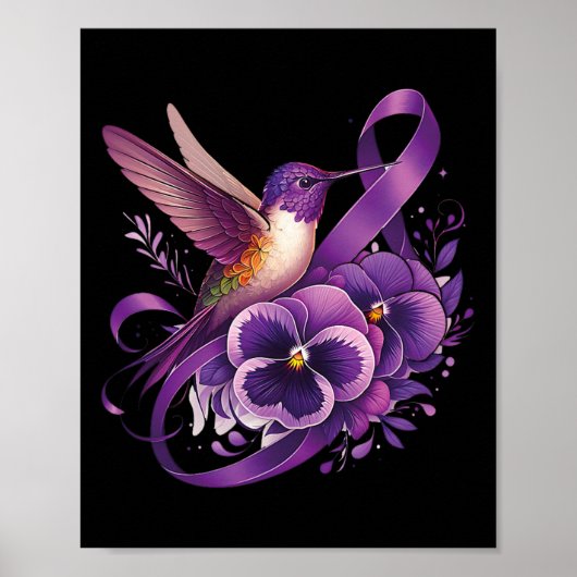 Kolibri hält lila Stiefmütterchenband Heimerheim Poster (Vorne)