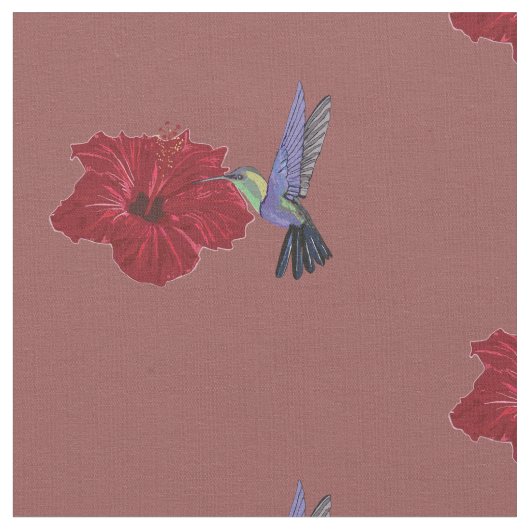Kolibri-Hibiskus-Blumenkunst Stoff (Nahaufnahme)