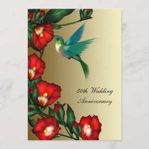 Kolibri Hibiskus Goldene Hochzeit 50. Hochzeitstag Einladung
