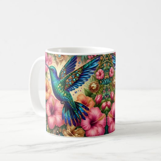 Kolibri Hibiskusblüte Kaffeetasse (Vorderseite Links)