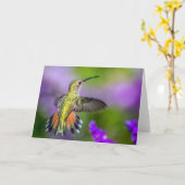 Kolibri im lila Blumen-leeren Gruß Karte (Gelbe Blume)