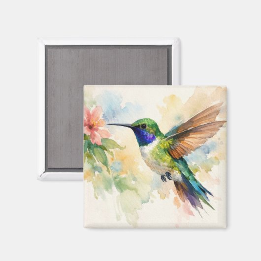 Kolibri in Aquarell Magnet (Vorderseite/Rückseite)