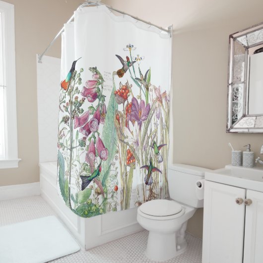 Kolibri-Krokus-Fingerhut-Blumen-Duschvorhang Duschvorhang (Beispiel)