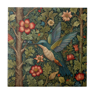 Kolibri-Kunstwerk bohemian Blumen Grünpflanzen Fliese