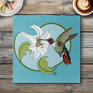 Kolibri-Lilie Blau Art Nouveau Puzzle