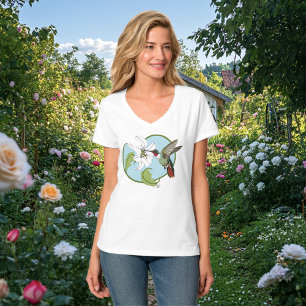 Kolibri-Lilie Blau Art Nouveau T-Shirt