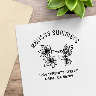 Kolibri-Lilien-Blumen-Bogiger Name Adresse Gummistempel