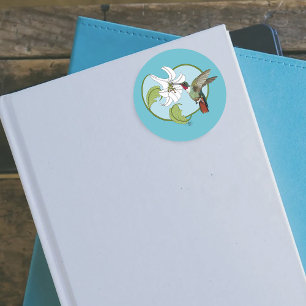 Kolibri Lily Blau Art Nouveau  Runder Aufkleber