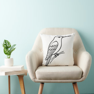 Kolibri-Linienkunst – Vogelillustration Kissen