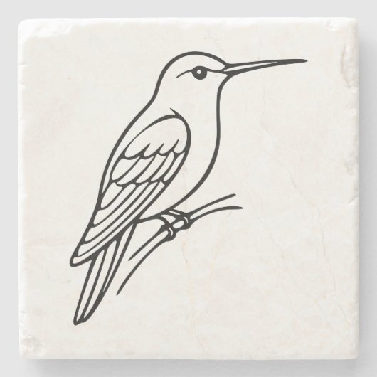 Kolibri-Linienkunst – Vogelillustration Steinuntersetzer (Vorderseite)