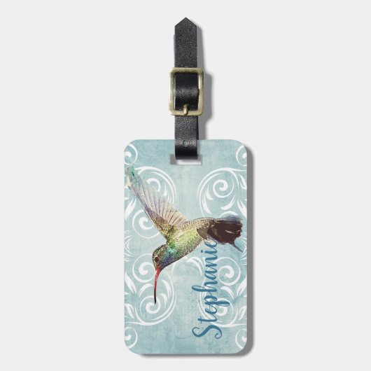 Kolibri mit blühen Hintergrund Gepäckanhänger (Vorderseite vertikal)