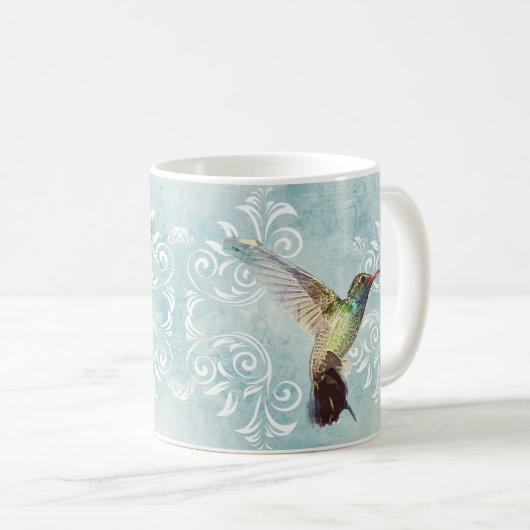 Kolibri mit blühen Hintergrund Kaffeetasse (VorderseiteRechts)