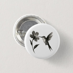 Kolibri mit Blume – Tuschepinsel-Design auf  Button