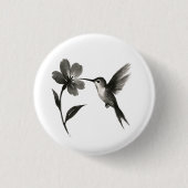 Kolibri mit Blume – Tuschepinsel-Design auf Button (Vorderseite)