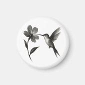 Kolibri mit Blume – Tuschepinsel-Design auf Magnet (Vorne)