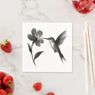 Kolibri mit Blume – Tuschepinsel-Design auf Serviette