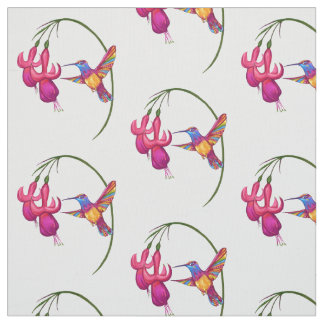 Kolibri mit pinkfarbener Blüte Stoff