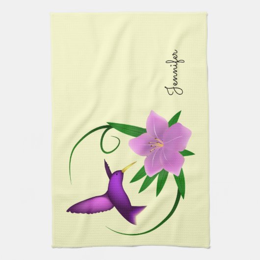 Kolibri mit rosa Blume Handtuch (Vertikal)