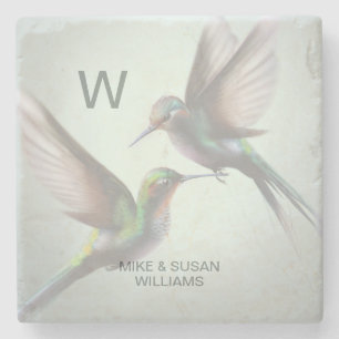 Kolibri-Monogramm-Name hinzufügen Steinuntersetzer