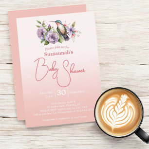 Kolibri-Pastell-Pfirsich-Ombre-Baby-Party Einladung