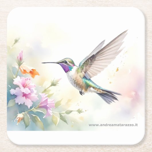 Kolibri Rechteckiger Pappuntersetzer (Vorderseite)