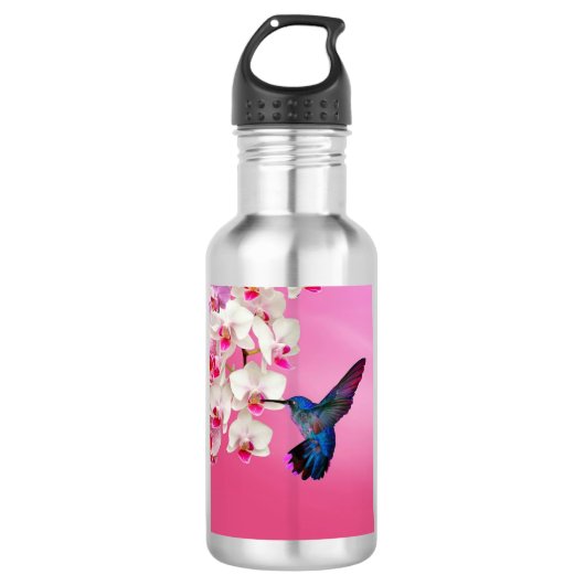 Kolibri-rosa Hintergrund-Wasser-Flasche Trinkflasche (Vorderseite)