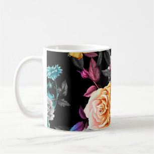 Kolibri, Rosen: Wasserfarbe schwarzer Hintergrund Kaffeetasse