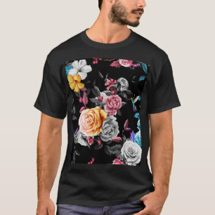 Kolibri, Rosen: Wasserfarbe schwarzer Hintergrund T-Shirt