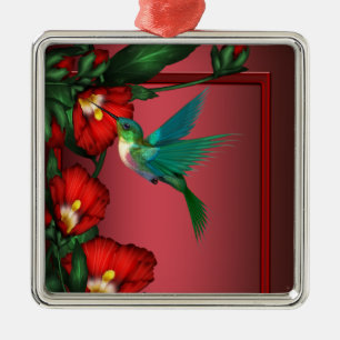 Kolibri-Roter-Hibiskus-Ornament Ornament Aus Metall