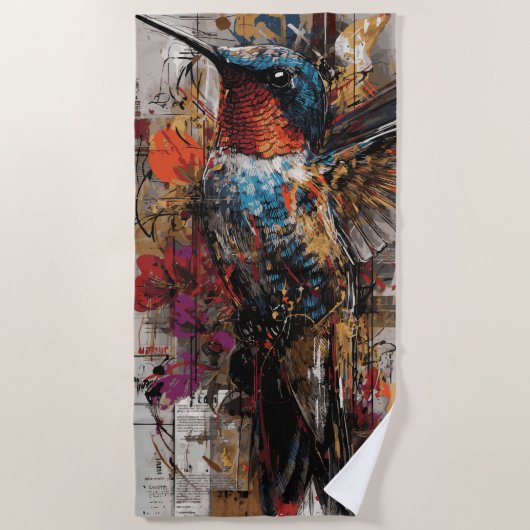 Kolibri-Straßenkunst-Illustration Strandtuch (Vorderseite)