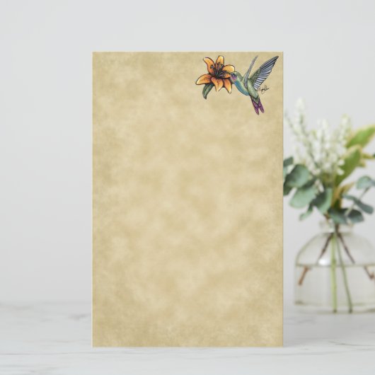 Kolibri-Tiger Lillie feenhaftes Kunst-Briefpapier Briefpapier (Stehend Vorderseite)