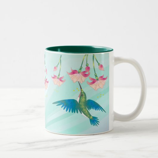 KOLIBRI u. FUCHSIE durch SHARON SHARPE Zweifarbige Tasse (Rechts)