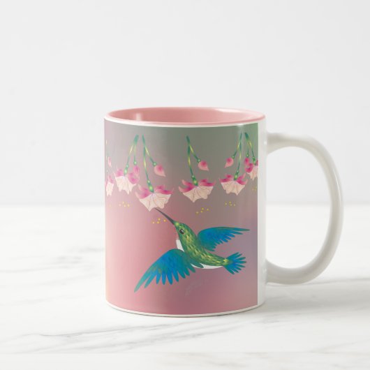 KOLIBRI u. FUCHSIE durch SHARON SHARPE Zweifarbige Tasse (Rechts)