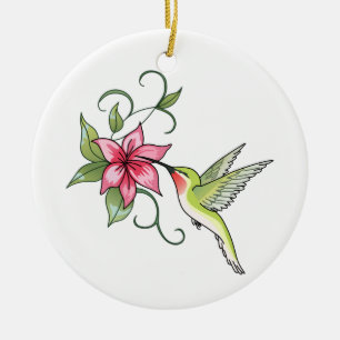 Kolibri und Blume Keramik Ornament