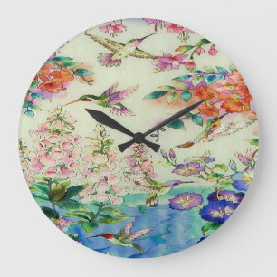 Kolibri-und Blumen-Kunst-Wand-Uhr - fantastisch Große Wanduhr