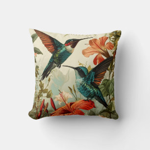 Kolibri und Blumen: Vintage Kissen