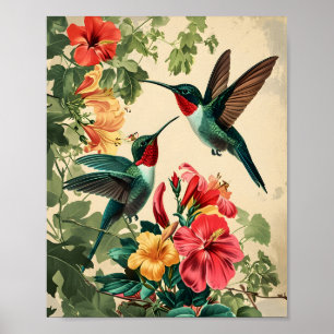 Kolibri und Blumen: Vintage Poster