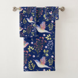 Kolibri- und Blumenmuster Benutzerdefinierter Hint Badhandtuch Set