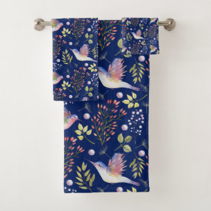 Kolibri- und Blumenmuster Benutzerdefinierter Hint Badhandtuch Set