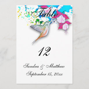 Kolibri- und Fuchsien-Hochzeitstisch-Nummern Karte