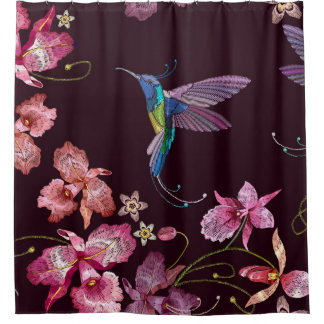 Kolibri und Orchidee exotische tropische Blumen se Duschvorhang