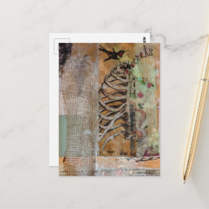 Kolibri und Rippen Mixed-Media-Collage Postkarte