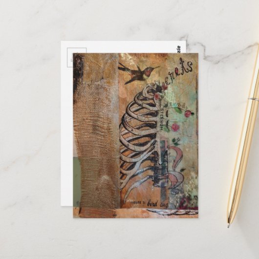 Kolibri- und Rippengeheimnis Mixed-Media-Collage Postkarte (Vorderseite/Rückseite Beispiel)