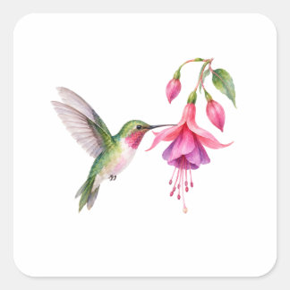 Kolibri und rosa Fuchsie Quadratischer Aufkleber